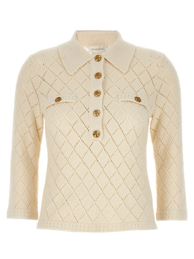 Shop Zimmermann 'matchmaker Pointelle Polo Top' Sweater In White