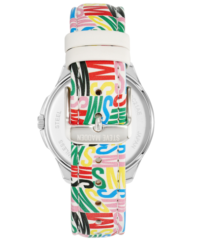 Shop Steve Madden Women's Analog Multi-color Sm Logo Synthetic Leather Watch, 38mm In Silver-tone,multi