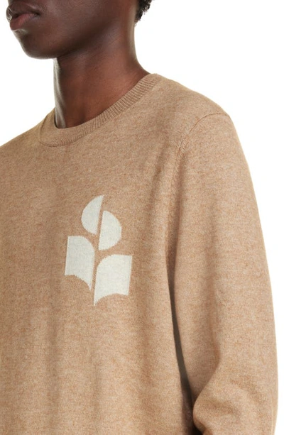 Shop Isabel Marant Evans Logo Cotton & Wool Crewneck Sweater In Camel