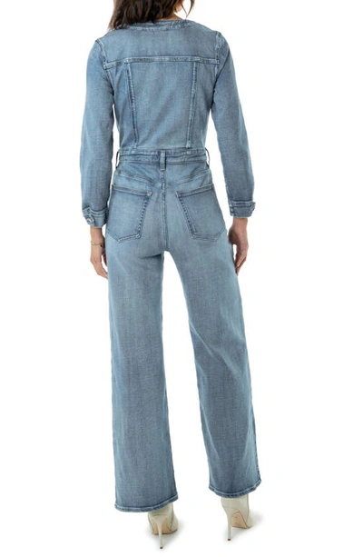 Shop Etica Lia Retro Belted Wide Leg Denim Jumpsuit In Horizon