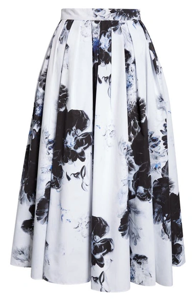 Shop Alexander Mcqueen Pleated Chiaroscuro Floral Midi Skirt In Ink