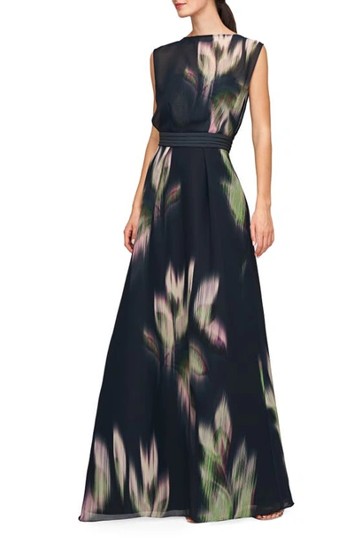 Shop Kay Unger Tess A-line Gown In Black/ Green