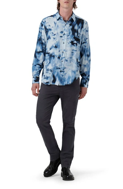 Shop Bugatchi Julian Shaped Fit Abstract Airbrush Print Button-up Shirt In Dusty Blue