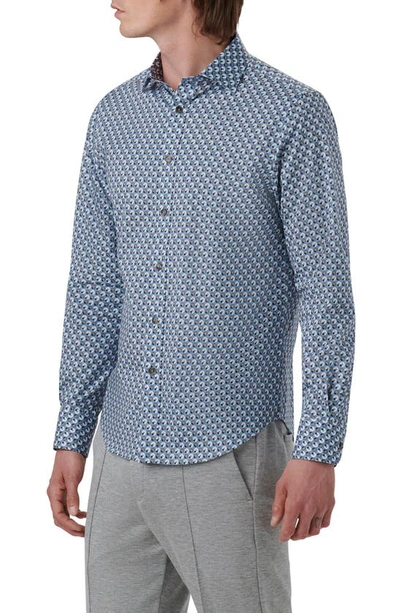 Shop Bugatchi Axel Geometric Print Stretch Button-up Shirt In Air Blue