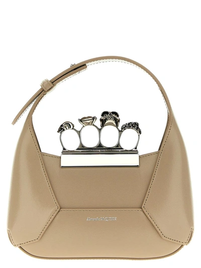Shop Alexander Mcqueen 'the Jewelled Hobo Mini' Handbag In Beige