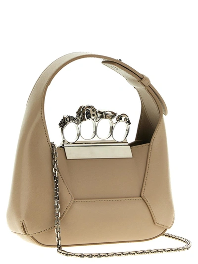 Shop Alexander Mcqueen 'the Jewelled Hobo Mini' Handbag In Beige
