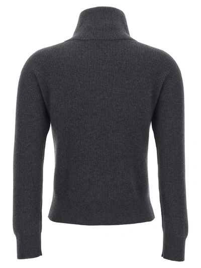 Shop Brunello Cucinelli 'monile' Half Zip Sweater In Gray