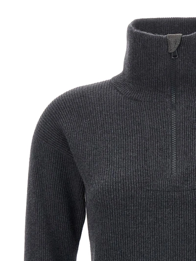Shop Brunello Cucinelli 'monile' Half Zip Sweater In Gray