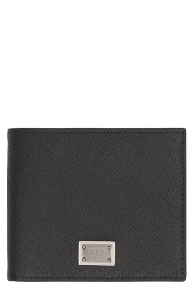 Dolce & Gabbana Bifold Wallet In Black Dauphine Leather In Black