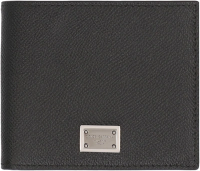 Dolce & Gabbana Bifold Wallet In Black Dauphine Leather In Black