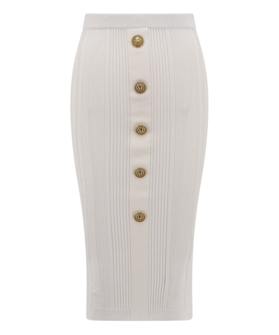 Shop Balmain Midi Skirt In White