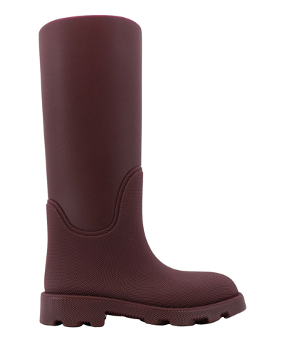 Burberry Rubber Marsh Boots With Rounded Toe And Knee Length In Violet