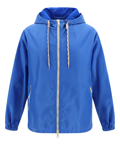 Gucci Web And Logo Print Windbreaker Jacket In Blue