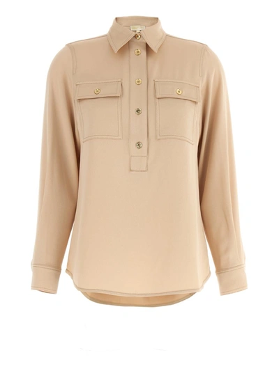 Michael Kors Blouse With Rear Yoke And Buttoned Angle Cuffs In Beige
