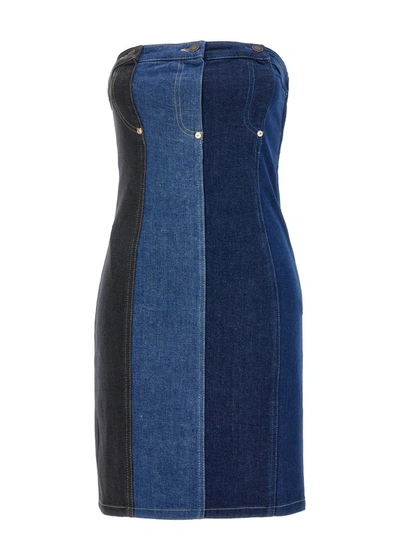 Shop Mo5ch1no Jeans Patchwork Mini Dress In Blue