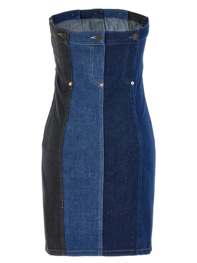 Shop Mo5ch1no Jeans Patchwork Mini Dress In Blue