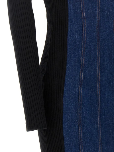 Shop Mo5ch1no Jeans Denim & Ribbed Midi Dress In Multicolor
