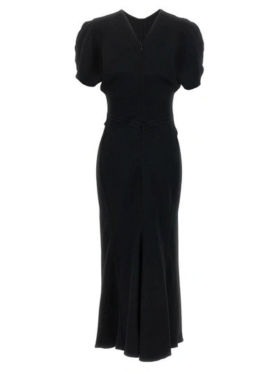 Shop Victoria Beckham 'gathered Waist Midi' Dress In Black