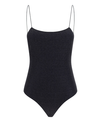 Oseree 'lumière Maillot' Blue Swimsuit With Open Back In Black