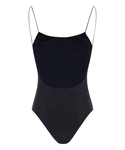 Oseree 'lumière Maillot' Blue Swimsuit With Open Back In Black