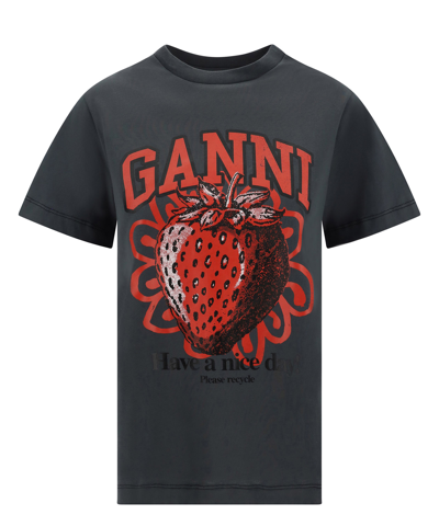 Shop Ganni Strawberry T-shirt In Grey