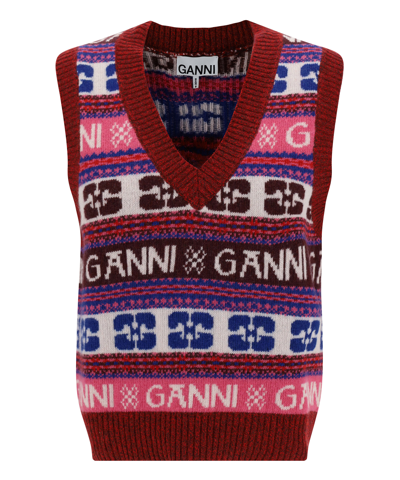 Shop Ganni Logo Waistcoat In Multicolor