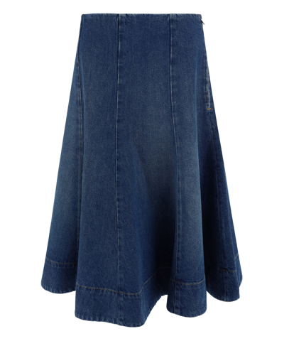 Shop Khaite Lennox Midi Skirt In Blue