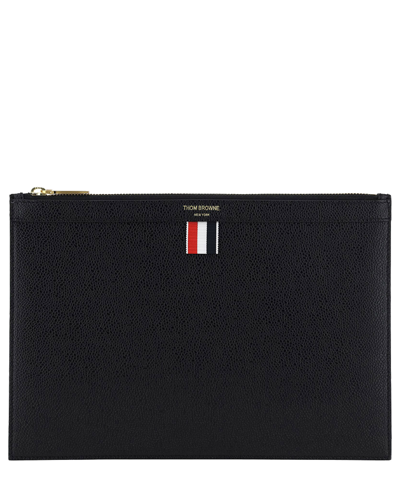 Thom Browne Pebbled-leather Pouch In Black