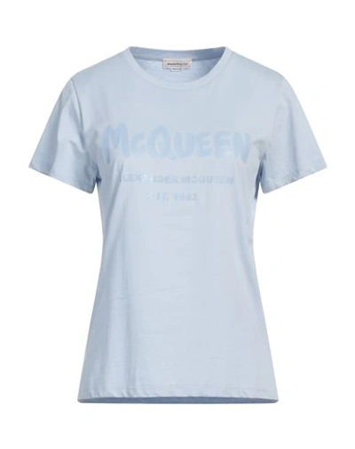Shop Alexander Mcqueen Woman T-shirt Sky Blue Size 4 Cotton