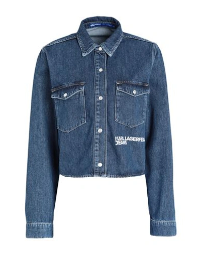 Shop Karl Lagerfeld Jeans Woman Denim Shirt Blue Size Xl Organic Cotton