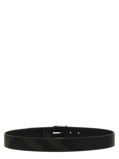 Shop Burberry Check Leather Belt In Black