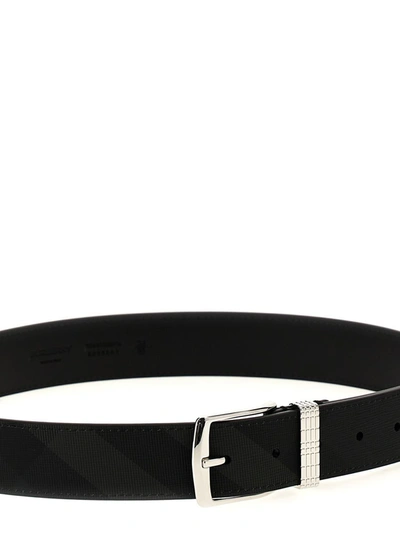 Shop Burberry Check Leather Belt In Black