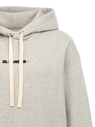 Shop Jil Sander Logo Print Hoodie In Gray