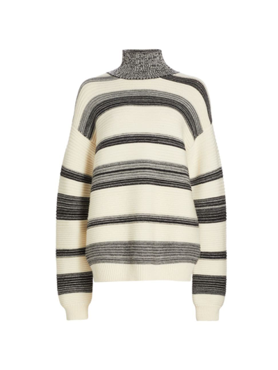 Shop Brandon Maxwell Women's Merino Wool Turtleneck Sweater In Black And Ivory Stripe