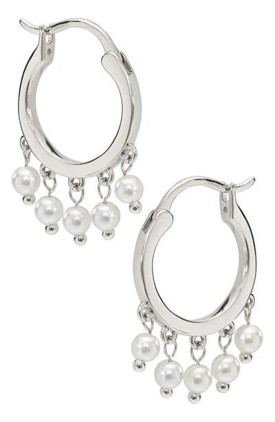 Shop Ajoa Shaker Imitation Pearl Huggie Hoop Earrings In Rhodium