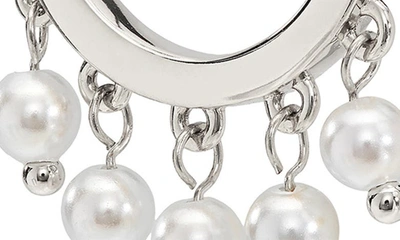 Shop Ajoa Shaker Imitation Pearl Huggie Hoop Earrings In Rhodium