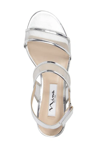 Shop Nina Ganice Mesh Strap Sandal In Silver Faux Leather