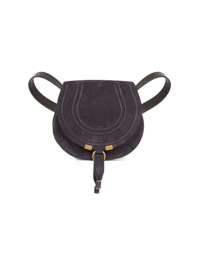 Shop Chloé Women's Small Marcie Suede Saddle Bag In Midnight Blue