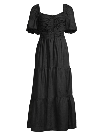 Shop Faithfull The Brand Women's L'oasis Palacio Linen Midi-dress In Black