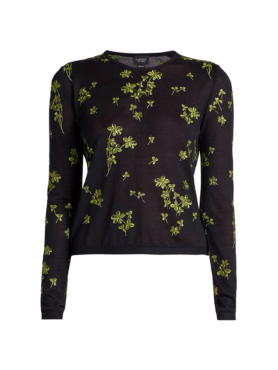 Shop Giambattista Valli Women's Floral Cashmere & Silk-blend Knit Sweater In Black