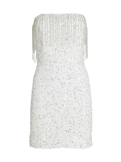Shop Retroféte Women's Cassandra Sequin Fringe Dress In Silver White