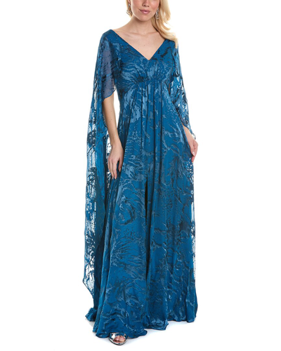 Shop Rene Ruiz Burnout Draped Cape Gown In Blue