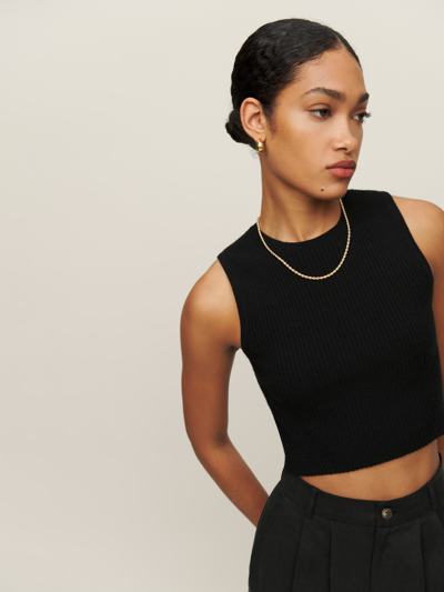 Shop Reformation Benedetta Cashmere Cropped Tank In Black