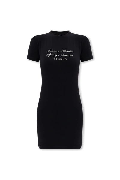 Shop Vetements Black Dress With Logo In New