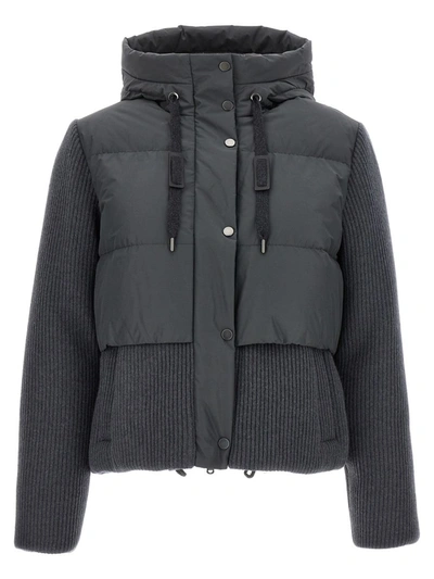 Shop Brunello Cucinelli Two-material Down Jacket In Gray