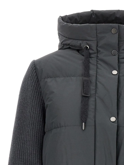 Shop Brunello Cucinelli Two-material Down Jacket In Gray