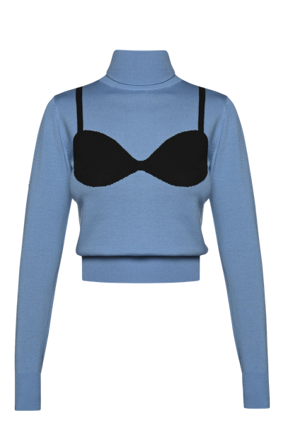 Shop Keburia Wool Bra Turtleneck Sweater In Blue