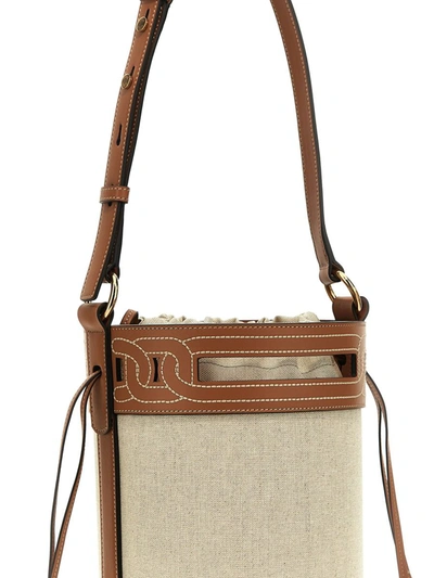 Shop Tod's Leather Canvas Bucket Bag In Brown