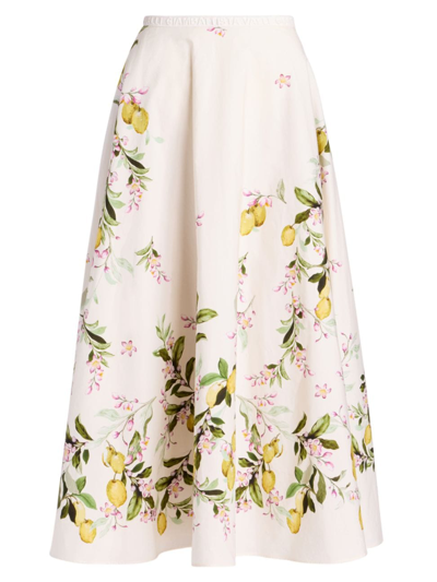 Shop Giambattista Valli Women's Floral Cotton A-line Maxi Skirt In Ivory Yellow