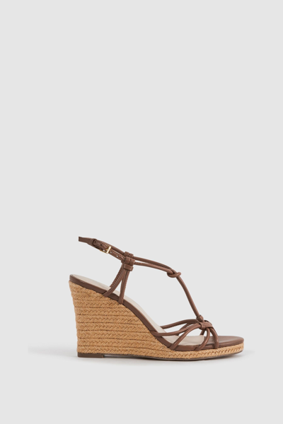 Shop Reiss Isabella - Tan Leather Knot Detail Wedge Sandals, Uk 6 Eu 39